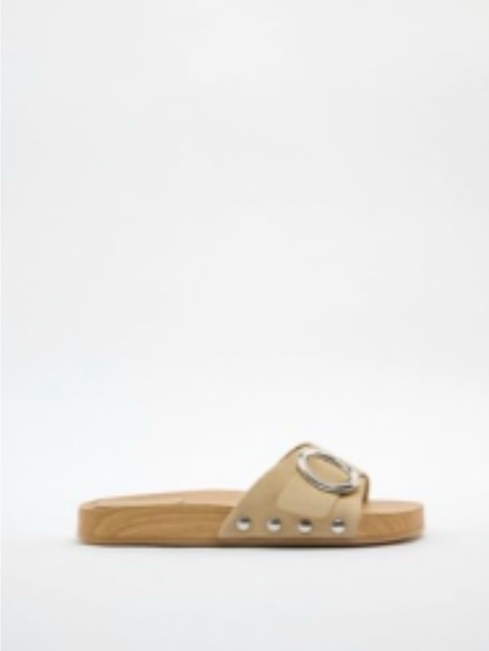 Zara Tan Slide Sandal with Decorative Ring